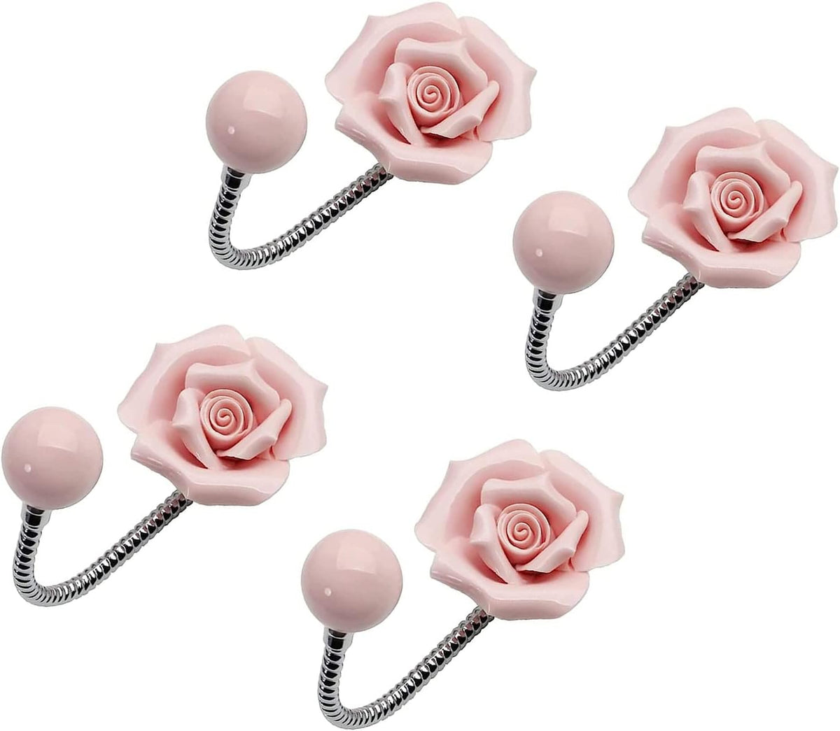 3D Flower Ceramic Wall Coat Hook, Rose Pink, 4 Pack