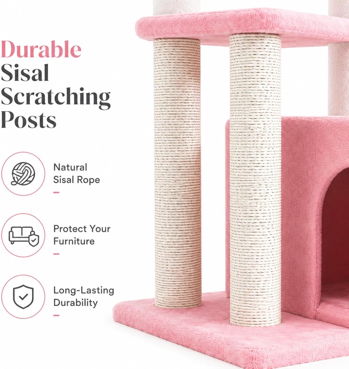 Small Cat Tree Tower for Indoor Cats, 33 Inches Multi-Level Cat Condo with Scratching Posts, Large Perch, Hanging Toy for Large Adult Cats, Pink