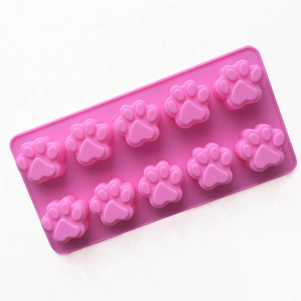 Elome Silicone Ice Tray Mini Animal Dog Cat Paw Print Cupcake Muffin Baking Cup Mold, Ice Cube Chocolate Soap Candle Tray Pink