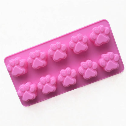 Elome Silicone Ice Tray Mini Animal Dog Cat Paw Print Cupcake Muffin Baking Cup Mold, Ice Cube Chocolate Soap Candle Tray Pink