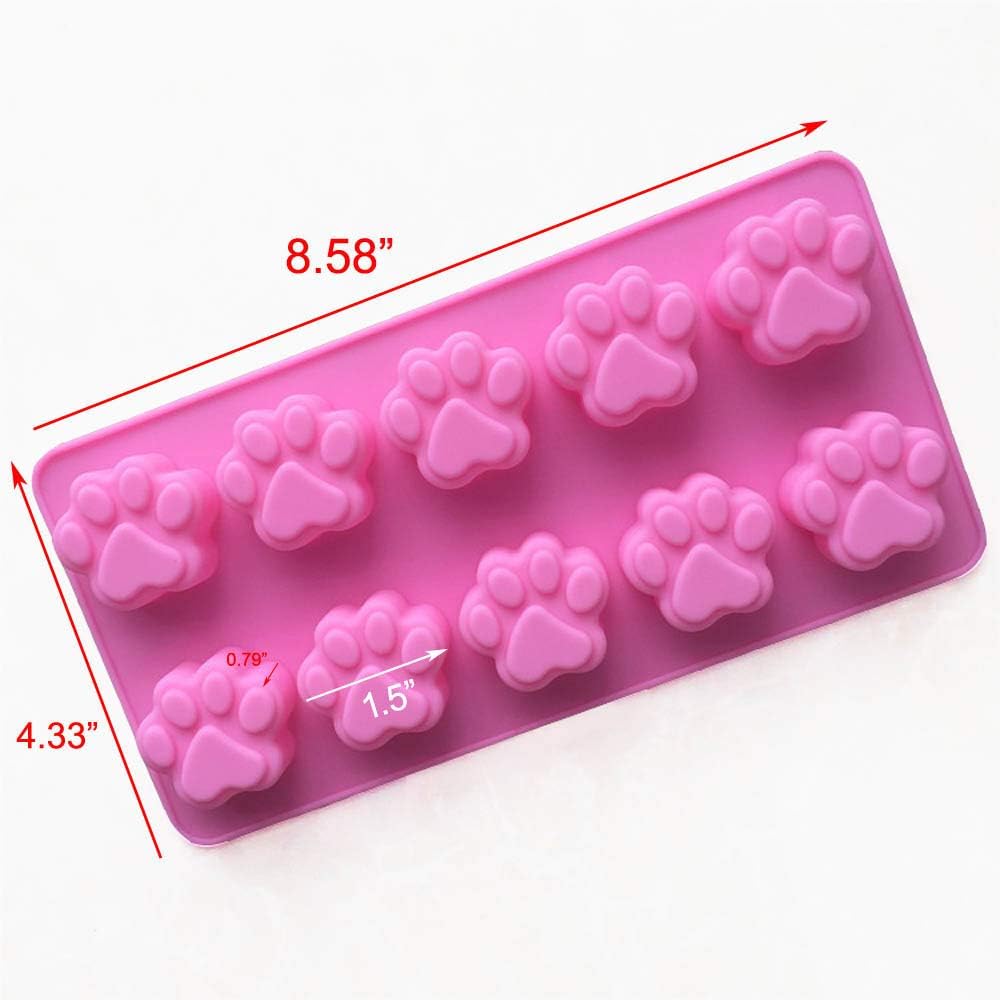 Elome Silicone Ice Tray Mini Animal Dog Cat Paw Print Cupcake Muffin Baking Cup Mold, Ice Cube Chocolate Soap Candle Tray Pink