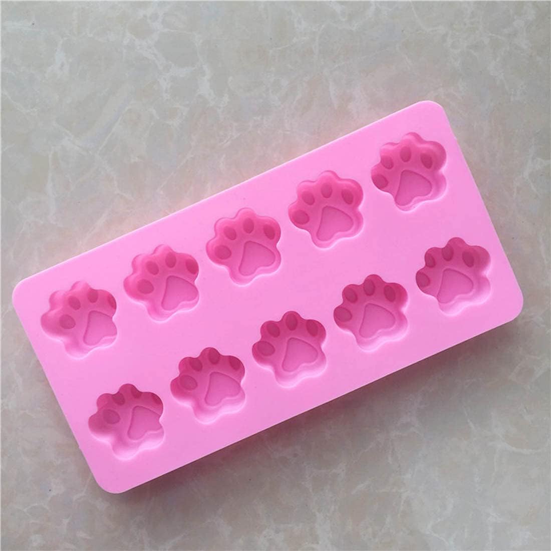 Elome Silicone Ice Tray Mini Animal Dog Cat Paw Print Cupcake Muffin Baking Cup Mold, Ice Cube Chocolate Soap Candle Tray Pink