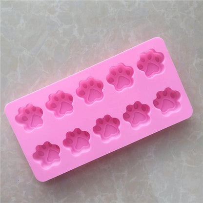 Elome Silicone Ice Tray Mini Animal Dog Cat Paw Print Cupcake Muffin Baking Cup Mold, Ice Cube Chocolate Soap Candle Tray Pink