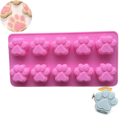 Elome Silicone Ice Tray Mini Animal Dog Cat Paw Print Cupcake Muffin Baking Cup Mold, Ice Cube Chocolate Soap Candle Tray Pink