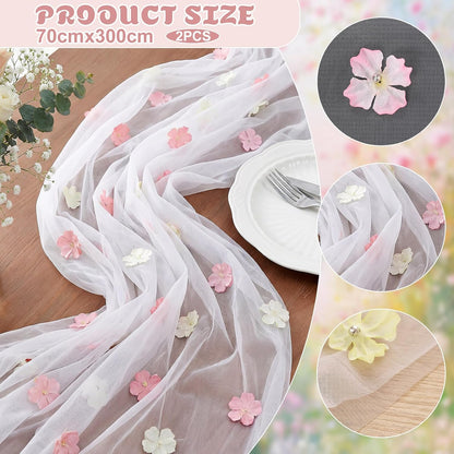 9.8 Ft Pink Flower Table Runner Embroidered for Baby Shower Party