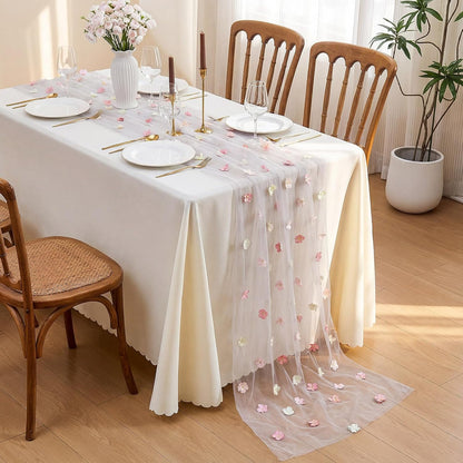 9.8 Ft Pink Flower Table Runner Embroidered for Baby Shower Party
