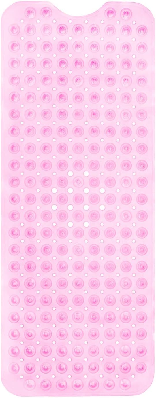 Non-Slip Bath Mat and Shower Mat 40x16 Extra Long, Clear Pink