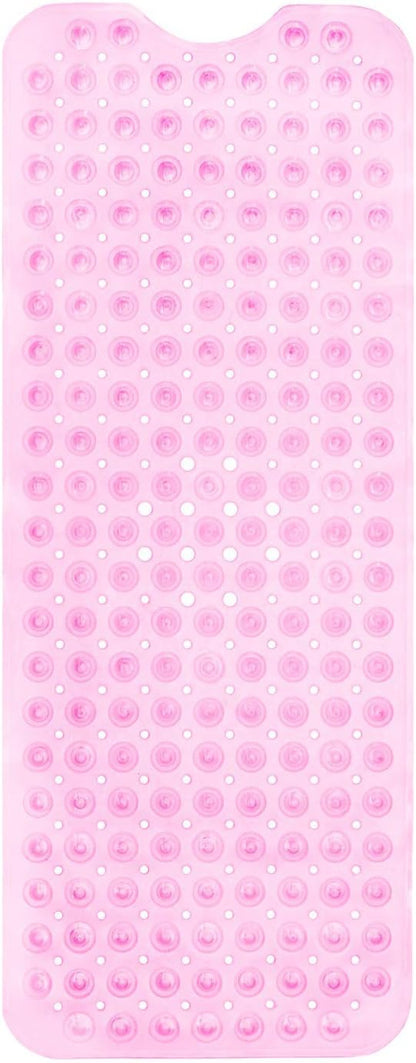Non-Slip Bath Mat and Shower Mat 40x16 Extra Long, Clear Pink