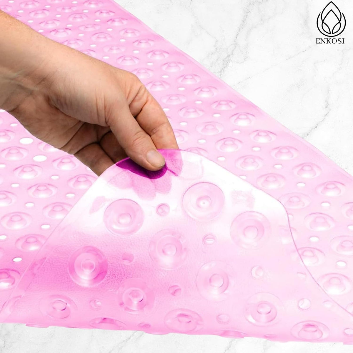 Non-Slip Bath Mat and Shower Mat 40x16 Extra Long, Clear Pink