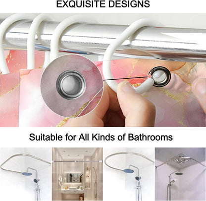 4Pcs Bathroom Sets with Shower Curtain and Rugs, Pink Gold Marble Modern Art Shower Curtain Sets with Rugs and Accessories