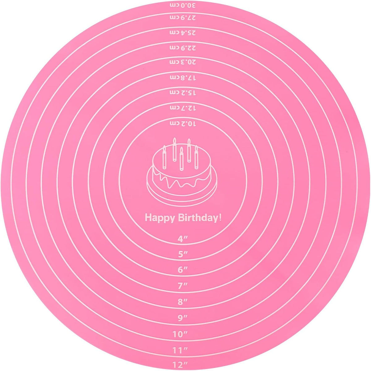 Round Silicone Baking Mat, 12In Cake Kneading Mats,Pastry Mats for Cake Turntable Stand Pastry Baking Sheet, Round Silicone Mat with Size Measurement Specification, Non-Stick, Pink