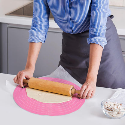 Round Silicone Baking Mat, 12In Cake Kneading Mats,Pastry Mats for Cake Turntable Stand Pastry Baking Sheet, Round Silicone Mat with Size Measurement Specification, Non-Stick, Pink