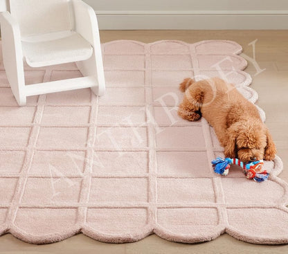 Selena Scallop Area Rug – 3’ x 5' – Handmade Wool Area Rugs – Pink – Rugs for Living Room, Bedroom – Anti-Skid – Carpets with Non-Slip Natural Backing with 100% Cotton