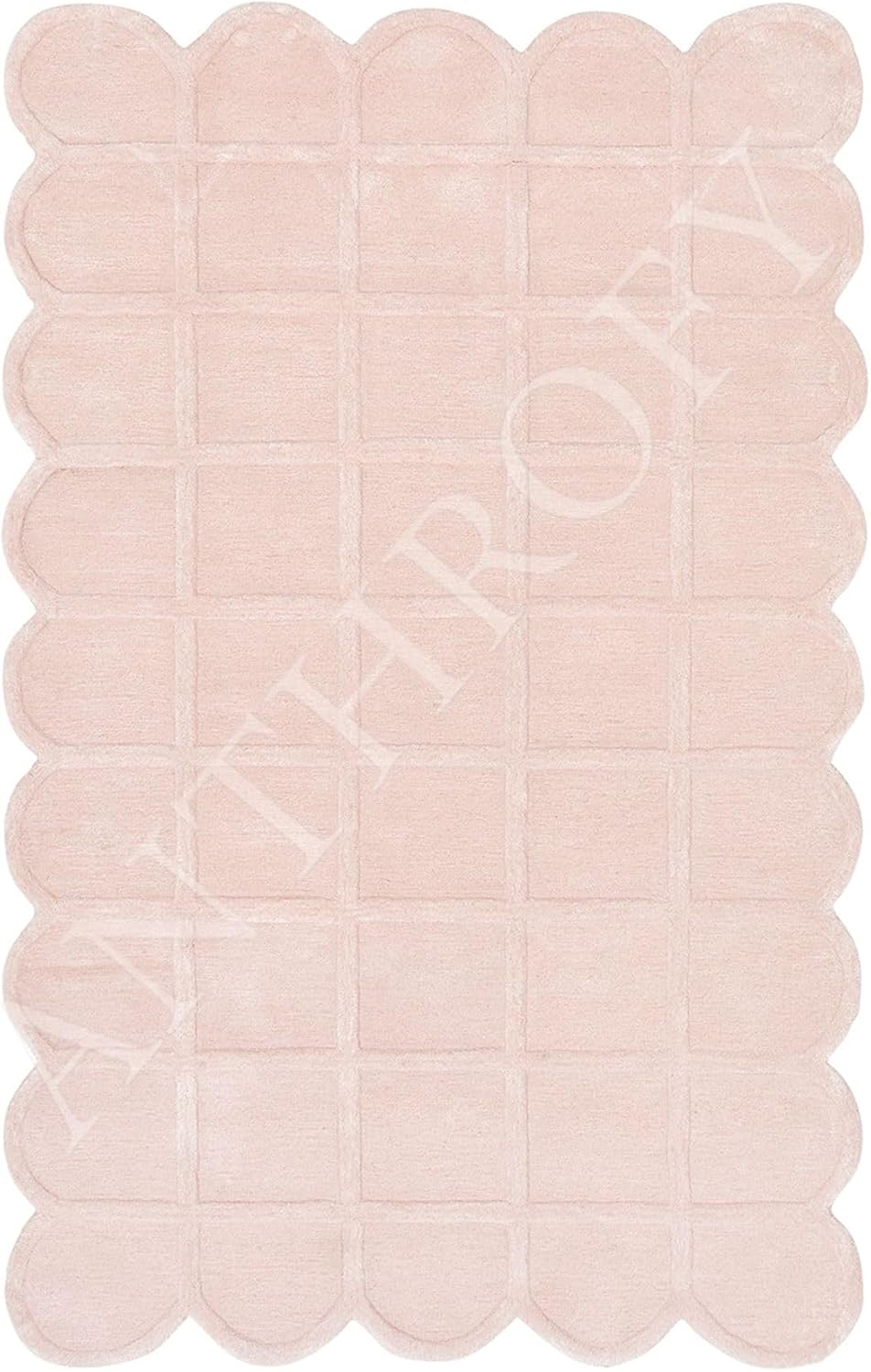 Selena Scallop Area Rug – 3’ x 5' – Handmade Wool Area Rugs – Pink – Rugs for Living Room, Bedroom – Anti-Skid – Carpets with Non-Slip Natural Backing with 100% Cotton