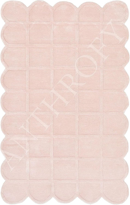 Selena Scallop Area Rug – 3’ x 5' – Handmade Wool Area Rugs – Pink – Rugs for Living Room, Bedroom – Anti-Skid – Carpets with Non-Slip Natural Backing with 100% Cotton