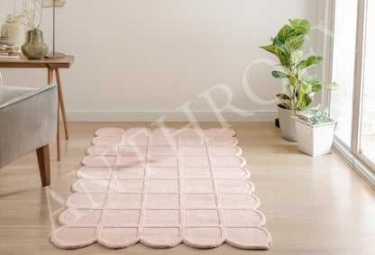 Selena Scallop Area Rug – 3’ x 5' – Handmade Wool Area Rugs – Pink – Rugs for Living Room, Bedroom – Anti-Skid – Carpets with Non-Slip Natural Backing with 100% Cotton