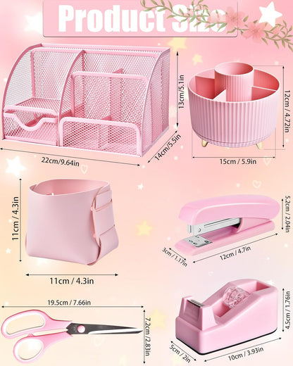 LXEVIHK Pink Desk Accessories 21-Piece Office Supplies Gift Set for Women