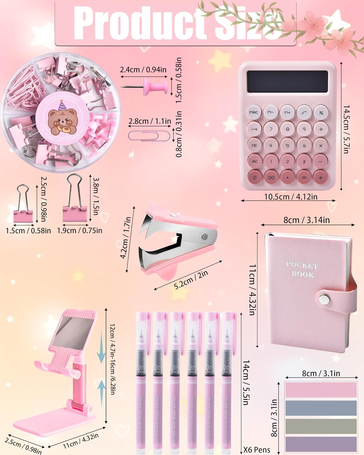 LXEVIHK Pink Desk Accessories 21-Piece Office Supplies Gift Set for Women