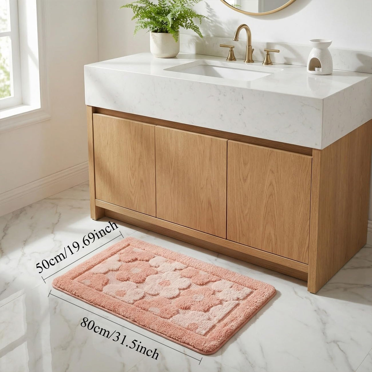 Pink Flower Bath Mat Cute Bathroom Rugs Floral Shower Mat 20" x 32"