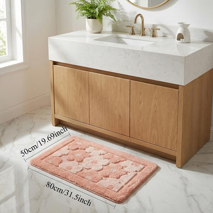 Pink Flower Bath Mat Cute Bathroom Rugs Floral Shower Mat 20" x 32"