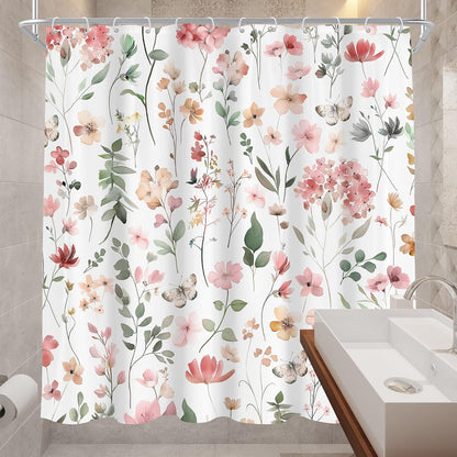 Pink Blush Coral Flower Floral Women Girls Leaf Bathroom Shower Curtain Set