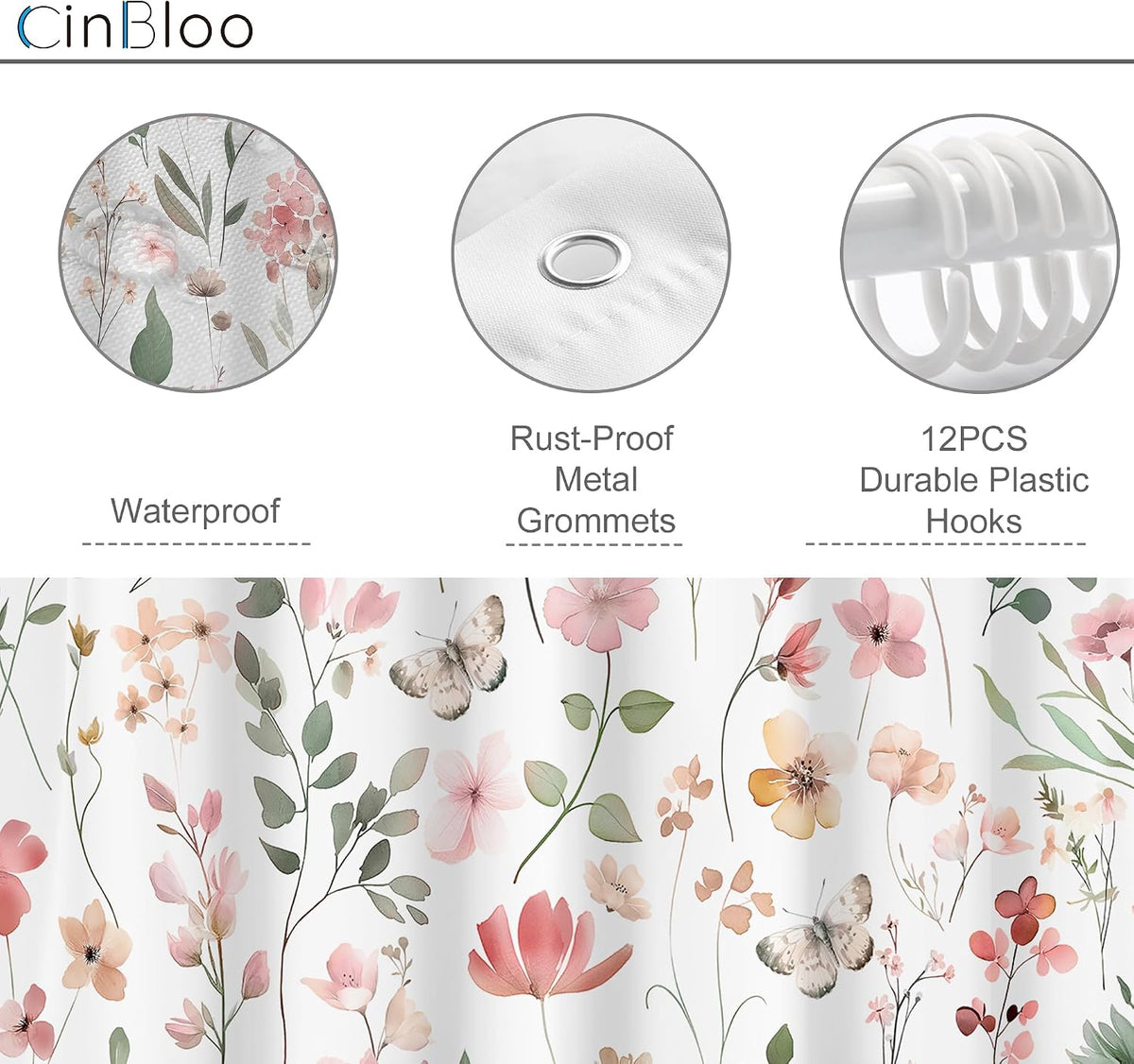 Pink Blush Coral Flower Floral Women Girls Leaf Bathroom Shower Curtain Set