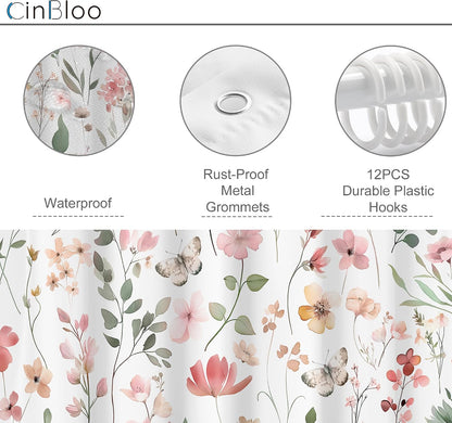 Pink Blush Coral Flower Floral Women Girls Leaf Bathroom Shower Curtain Set