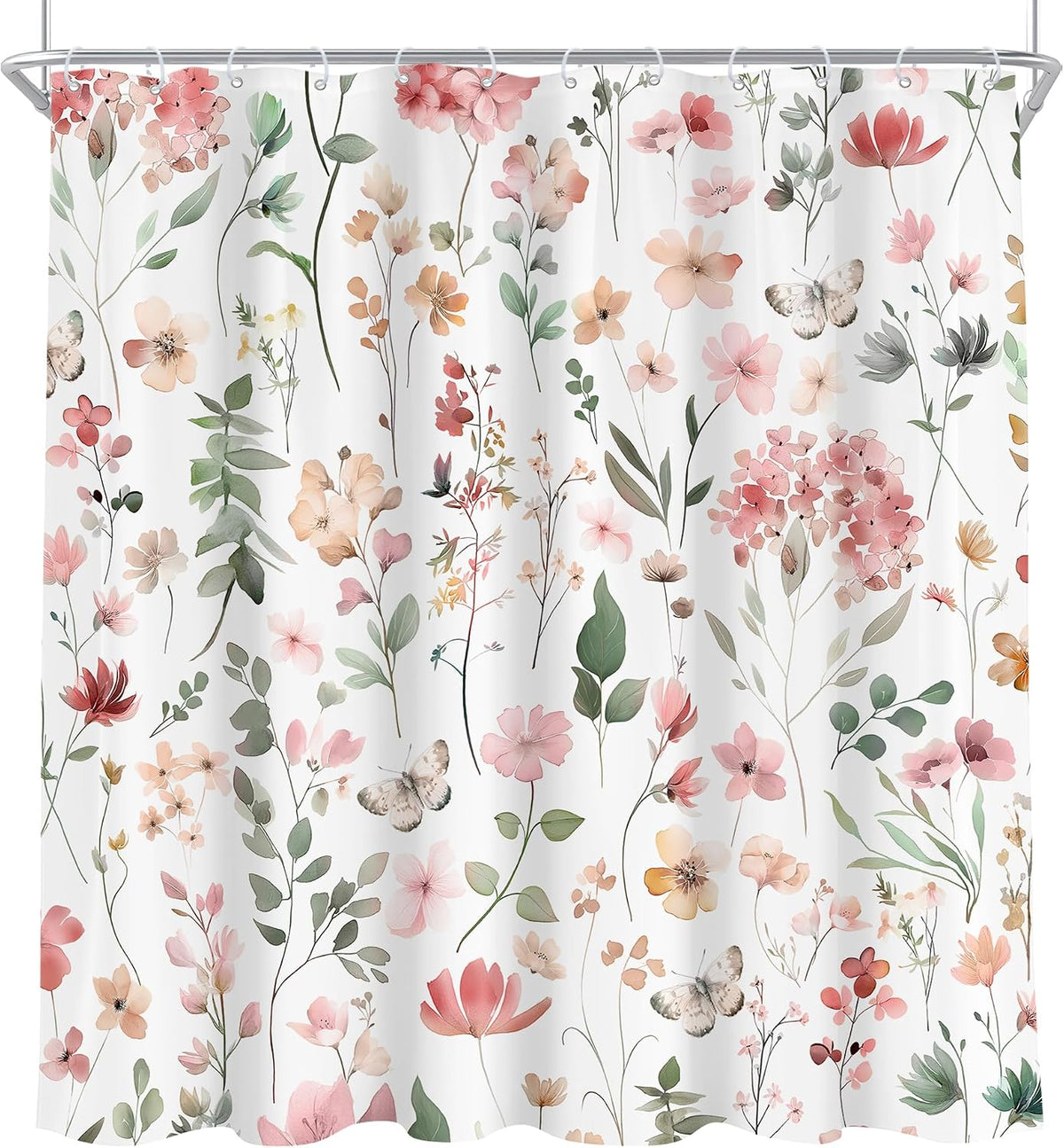 Pink Blush Coral Flower Floral Women Girls Leaf Bathroom Shower Curtain Set