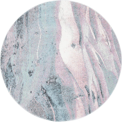 Glacier Collection Area Rug - 3' Round, Pink & Blue, Modern Abstract Design, Non-Shedding & Easy Care, Ideal for High Traffic Areas in Living Room, Bedroom (GLA126U)