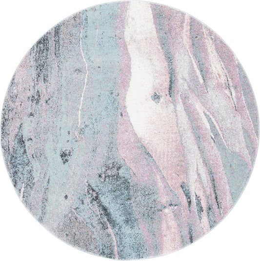 Glacier Collection Area Rug - 3' Round, Pink & Blue, Modern Abstract Design, Non-Shedding & Easy Care, Ideal for High Traffic Areas in Living Room, Bedroom (GLA126U)