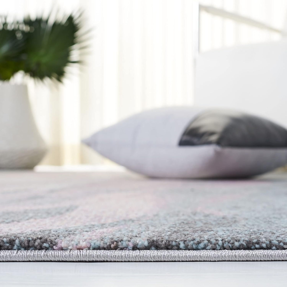 Glacier Collection Area Rug - 3' Round, Pink & Blue, Modern Abstract Design, Non-Shedding & Easy Care, Ideal for High Traffic Areas in Living Room, Bedroom (GLA126U)