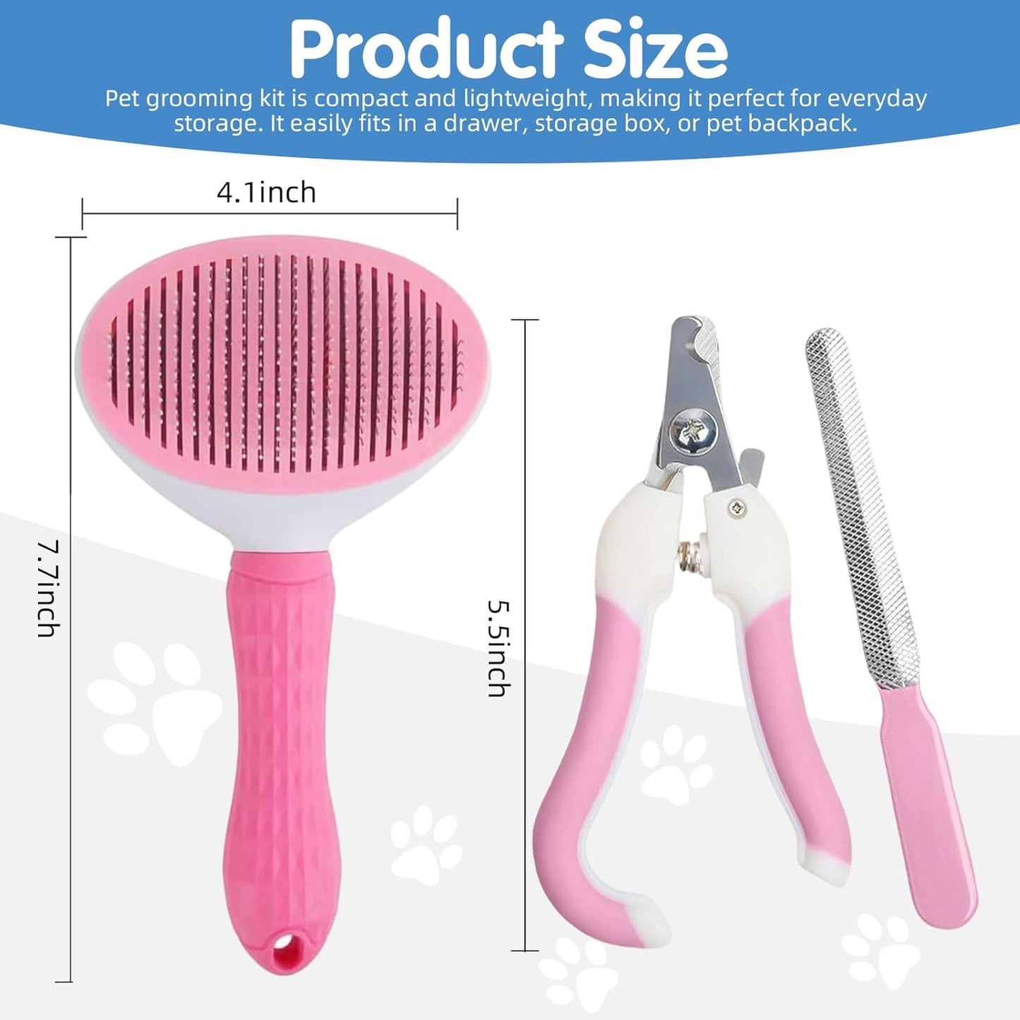 Aglads 3PCS Cat Rabbit Bunny Dog Grooming Kit, Self-Cleaning Slicker Cat & Dog Brush for Shedding, Fine-Needle Comb, Pet Nail Clipper & File for Long/Short-Haired Pets, Easy to Remove Loose (3, pink)