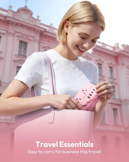 Pink Extension Cord, Travel Power Strip, 6 Outlets 4 USB Ports(2 USB C), 4ft Extension Cord Wrapped Around Small Power Strip, Compact for Travel, Hotel, Cruise Approved, White