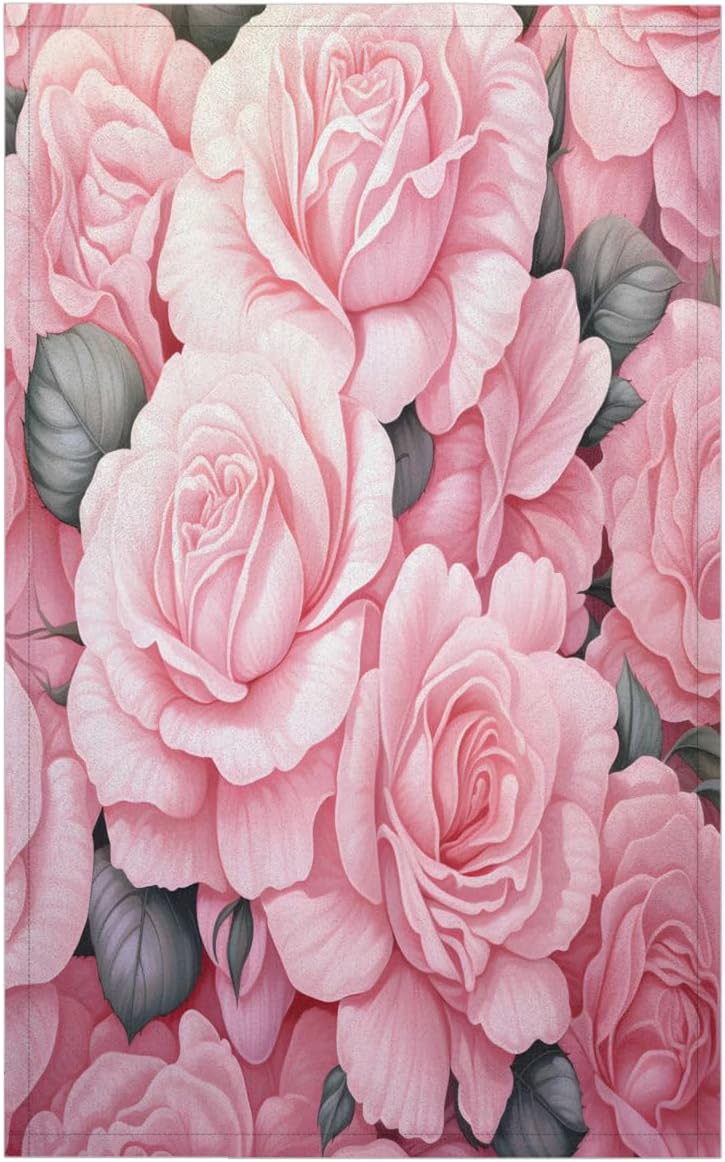 KOBLEN Pastel Pink Rosebed Kitchen Towels 28.3x17.7 Inch, Set of 4 Quick Dry Polyester Dish Towels, Super Absorbent Reusable Towel for Drying, Cleaning, Cooking, Baking
