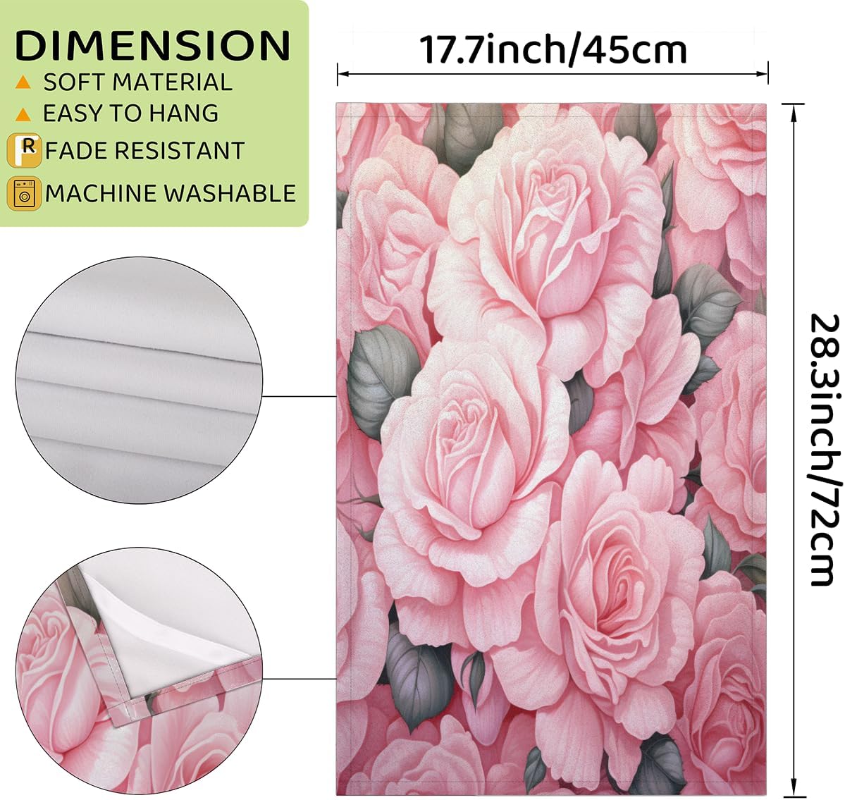 KOBLEN Pastel Pink Rosebed Kitchen Towels 28.3x17.7 Inch, Set of 4 Quick Dry Polyester Dish Towels, Super Absorbent Reusable Towel for Drying, Cleaning, Cooking, Baking