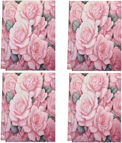 KOBLEN Pastel Pink Rosebed Kitchen Towels 28.3x17.7 Inch, Set of 4 Quick Dry Polyester Dish Towels, Super Absorbent Reusable Towel for Drying, Cleaning, Cooking, Baking