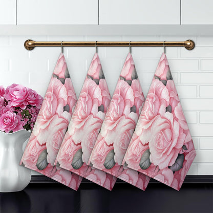 KOBLEN Pastel Pink Rosebed Kitchen Towels 28.3x17.7 Inch, Set of 4 Quick Dry Polyester Dish Towels, Super Absorbent Reusable Towel for Drying, Cleaning, Cooking, Baking