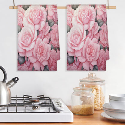 KOBLEN Pastel Pink Rosebed Kitchen Towels 28.3x17.7 Inch, Set of 4 Quick Dry Polyester Dish Towels, Super Absorbent Reusable Towel for Drying, Cleaning, Cooking, Baking