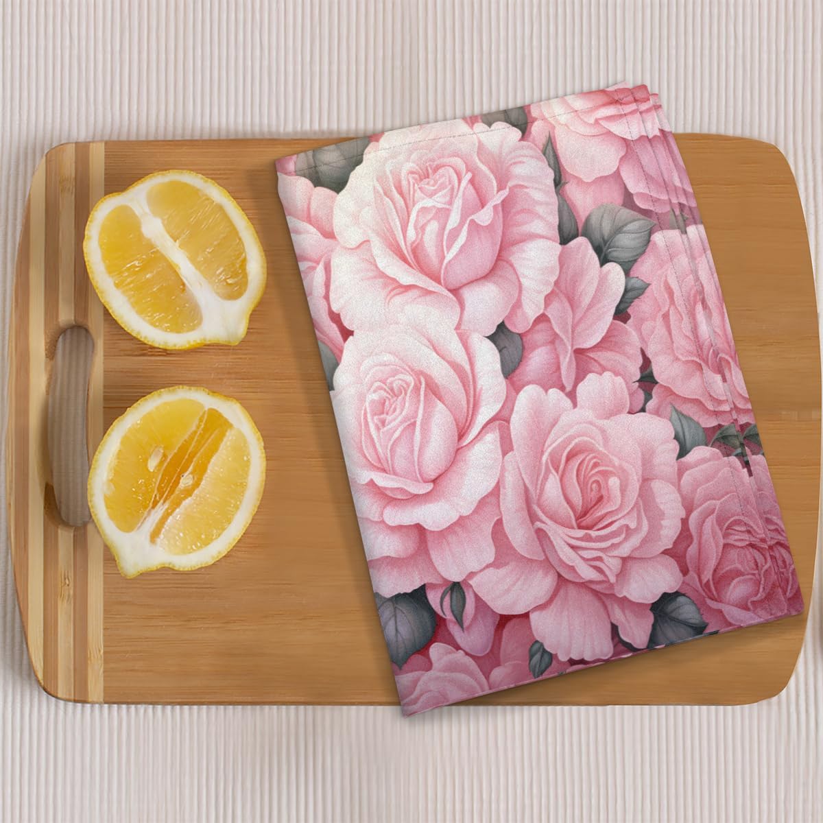 KOBLEN Pastel Pink Rosebed Kitchen Towels 28.3x17.7 Inch, Set of 4 Quick Dry Polyester Dish Towels, Super Absorbent Reusable Towel for Drying, Cleaning, Cooking, Baking