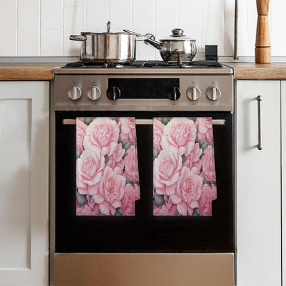 KOBLEN Pastel Pink Rosebed Kitchen Towels 28.3x17.7 Inch, Set of 4 Quick Dry Polyester Dish Towels, Super Absorbent Reusable Towel for Drying, Cleaning, Cooking, Baking