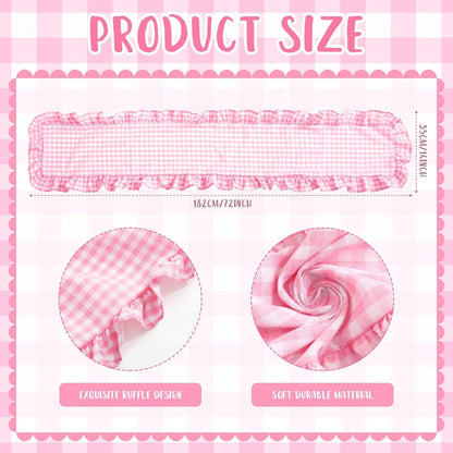 Pink Plaid Gingham Ruffle Table Runner 13.8 x 72 Inch Farmhouse Table Cover Cotton Scallop Edge Decor for Birthday Wedding Kitchen Rustic Home Table Decor