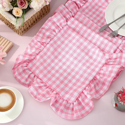 Pink Plaid Gingham Ruffle Table Runner 13.8 x 72 Inch Farmhouse Table Cover Cotton Scallop Edge Decor for Birthday Wedding Kitchen Rustic Home Table Decor