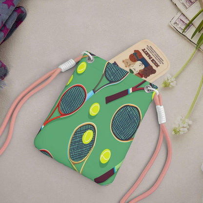 Pattern Of Tennis Rackets Balls Lightweight Crossbody Phone Small Casual Bag Black