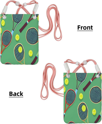 Pattern Of Tennis Rackets Balls Lightweight Crossbody Phone Small Casual Bag Black