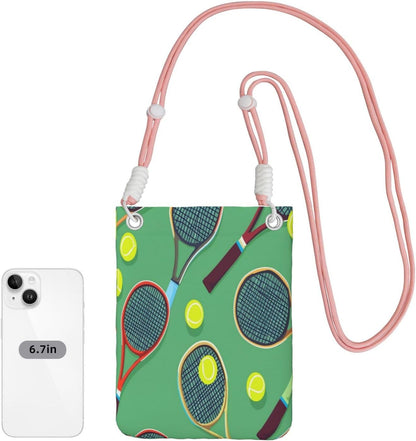 Pattern Of Tennis Rackets Balls Lightweight Crossbody Phone Small Casual Bag Black