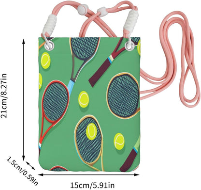Pattern Of Tennis Rackets Balls Lightweight Crossbody Phone Small Casual Bag Black