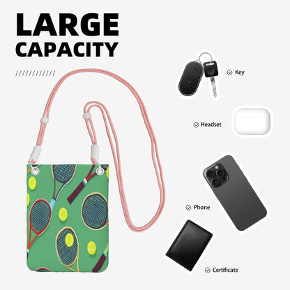 Pattern Of Tennis Rackets Balls Lightweight Crossbody Phone Small Casual Bag Black