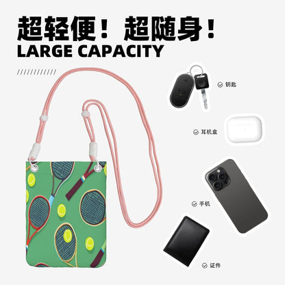 Pattern Of Tennis Rackets Balls Lightweight Crossbody Phone Small Casual Bag Black