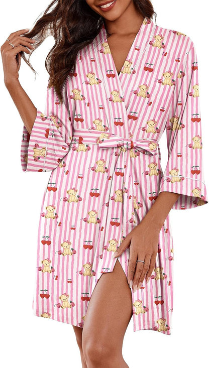 Women Robes Knee Length Kimono Bathrobe Lightweight Soft Sleepwear