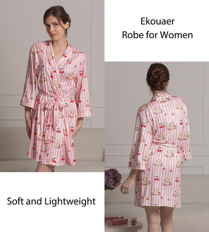 Women Robes Knee Length Kimono Bathrobe Lightweight Soft Sleepwear